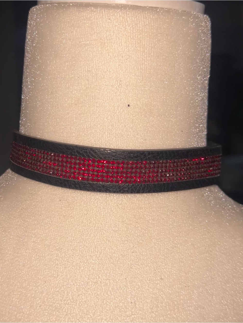 Red Crystal Leatherette Choker Necklace Women Jewelry black rhinestone black